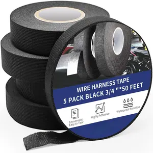 5 Rolls 3/4 Inch x 50 FT Wire Harness Cloth Electrical Tape, Wire Loom Tape Wiring Harness, Automotive Heat Proof Cloth Tape for Automotive Electrical Wrap, Protection Insulation  Fixed