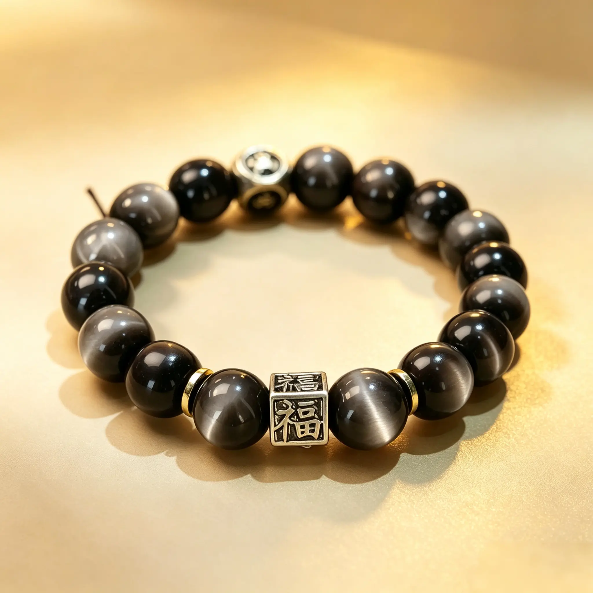Silver Obsidian Bracelet | Blessing for Safety | Ward Off Misfortune | Attract Wealth and Gather Energy | Enhance Energy Field summerwins,summerwins