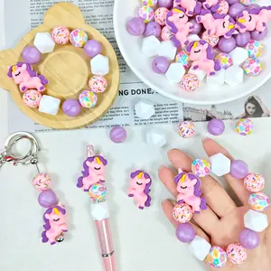 50 silicone beads with a 3D unicorn theme, suitable for jewelry decoration beads, earrings, necklaces, bag chains, bracelets, pens, phone chains, makeup brushes, keychains, and other DIY kit accessories, Christmas and Valentine's Day gifts