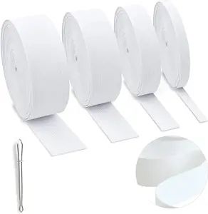 4 Rolls Elastic for Sewing, White Elastic Spool Knit Elastic Spool High Elasticity 0.4/0.6/1/1.5 Inch in Width, 5.5 Yards/Roll for Waistband Pants Dress Swimwear Belt or Crafts DIY (White-4 Rolls)