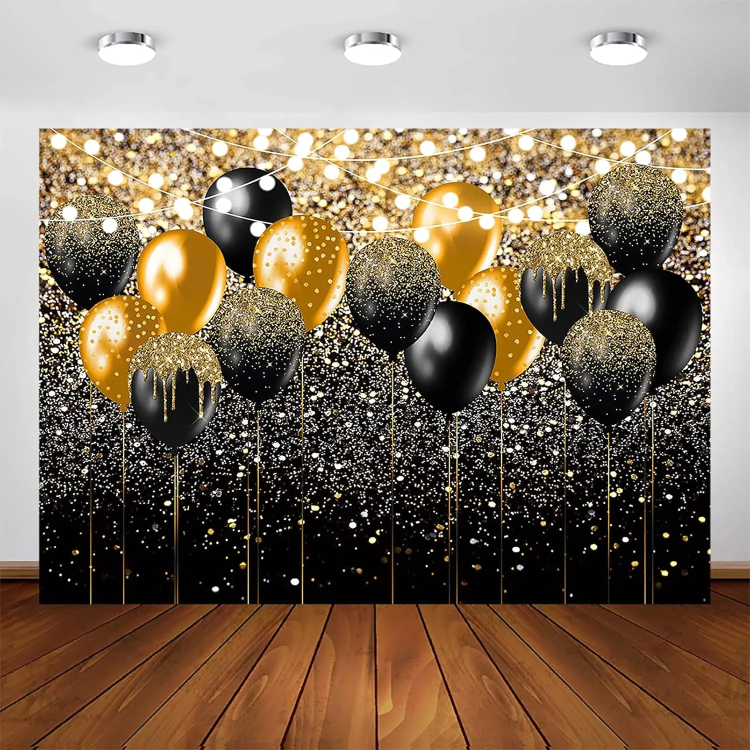 Black and  Glitter Backdrop for Birthday Wedding Prom Graduation Photography Background Party Glitter  Black Balloon Party Decorations Photoshoot Photobooth (7x5ft)