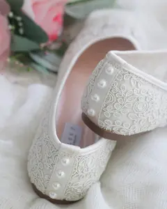 Ivory Lace round toe flats with BACK PEARLS, Women Lace Shoes, Bridal Lace Shoes, Bridal Lace Flats, Ivory Bride Shoes, Wedding Flats