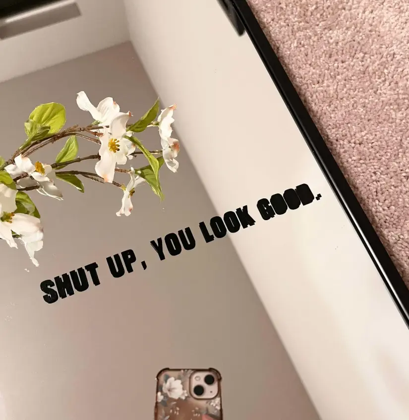 Shut Up You Look Good Mirror Decal Funny Motivational Sticker Premium Quality Waterproof Vinyl Removable for Bathroom Mirrors Dressing Rooms