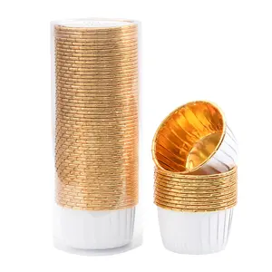 Party Hippo Cupcake Cups, 3.5 Oz 50 pcs Disposable Foil Muffin Liners, Gold Baking Cups, Ramekin Aluminum Cupcake Tip Pan Ramekin Holders, Little Baking Cups