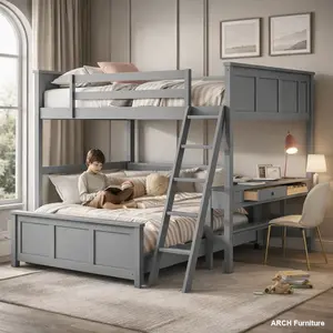 ARCH Full Over Full Bunk Bed with Desk, Gray(OLD SKU:LT001006AAE)