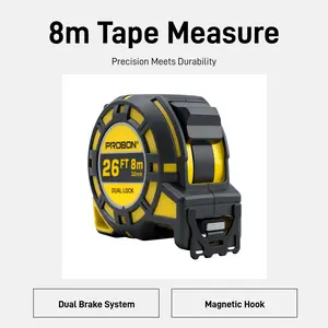 PROBON 26Ft/8M Tape Measure, Double-Sided Printing, Dual Brake System, Magnetic Hook, High-Carbon Steel, Shockproof ABS Case, Professional Measuring Tape for Construction, Carpenter, DIY
