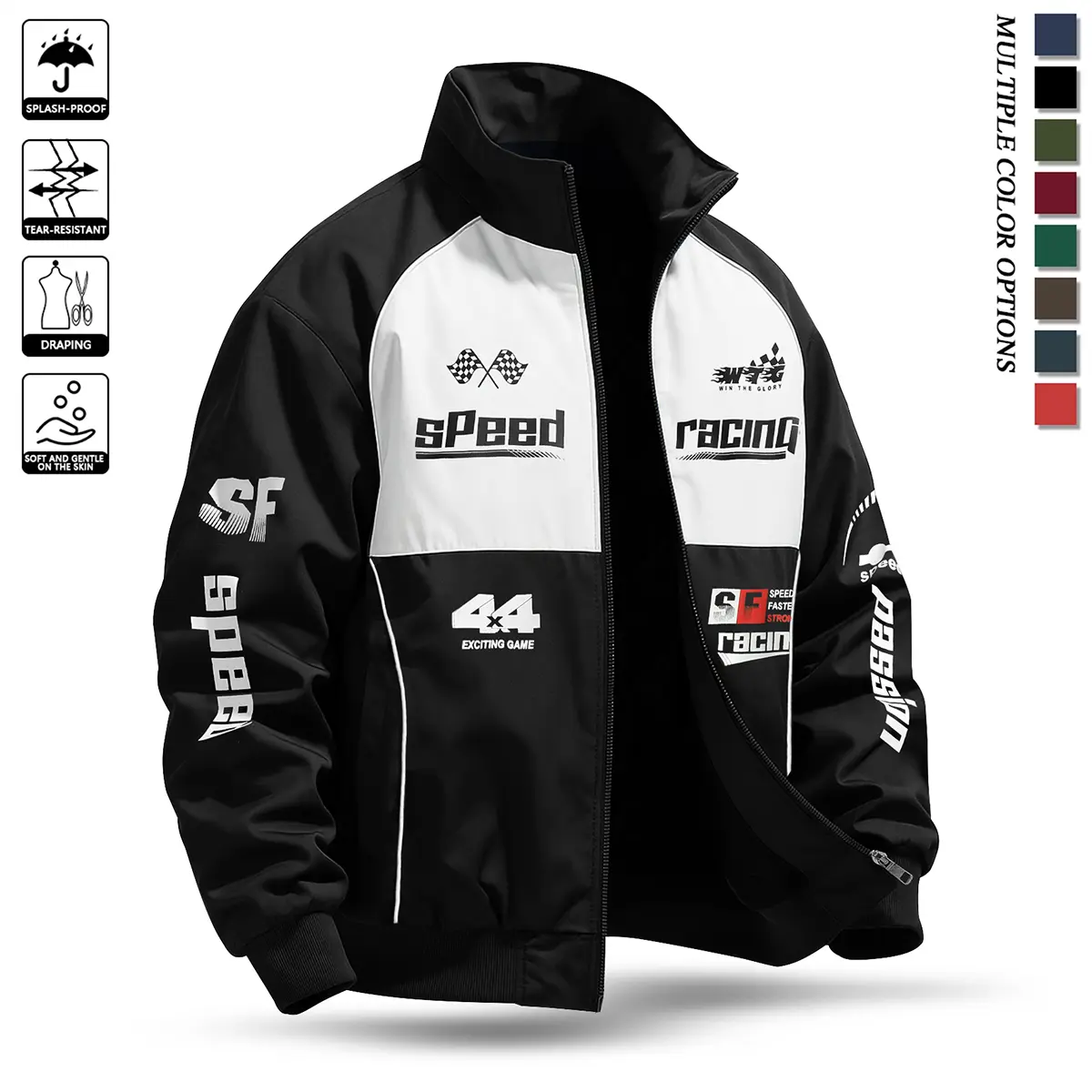 Men Casual Jacket Lightweight Jacket Men Stand Collar Casual Street Jacket Men Durable Fabric Letter Pattern Racing Style Everyday Wear Sports Travel Spring Summer Mens Casual Jackets tiktokshopspringglowup Coats Long Sleeve