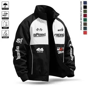 Men Casual Jacket Lightweight Jacket Men Stand Collar Casual Street Jacket Men Durable Fabric Letter Pattern Racing Style Everyday Wear Sports Travel Spring Summer Mens Casual Jackets