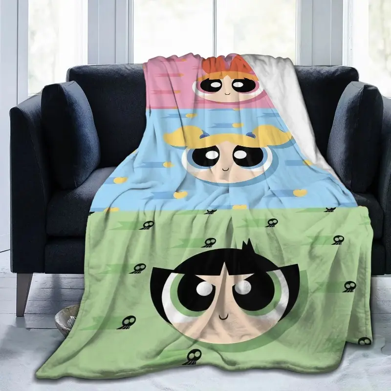 Powerpuff Girls Comedy Cartoon Ultra Soft Plush Flannel Blanket, Easy Care, Multifunctional Decor, Cozy Warm Throw for Bedroom Couch, Perfect Birthday/Christmas Gift for Kids Fans (Blossom, Bubbles, Buttercup Style)