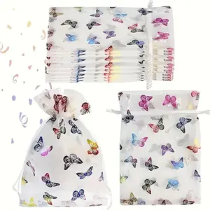 Butterfly Pattern Drawstring Pouch, 10pcs/set Colorful Butterfly Pattern Jewelry Gift Candy Storage Bag, Small Business Supplies, Party Favor Packs, Party Favor Bags