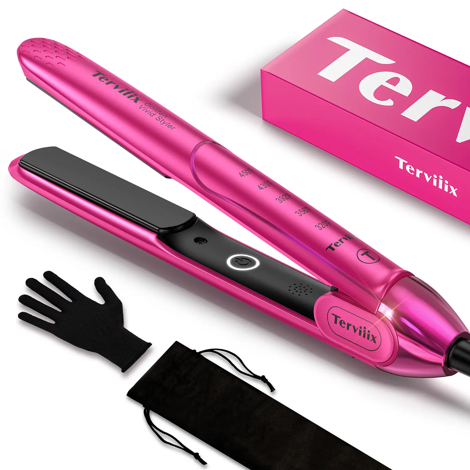 Terviiix 2-in-1 Hair Straightener & Curler, Salon-Quality Smooth and Shiny Hair with Just One Pass, Dual Voltage, Max 450°F, Handle Comfort