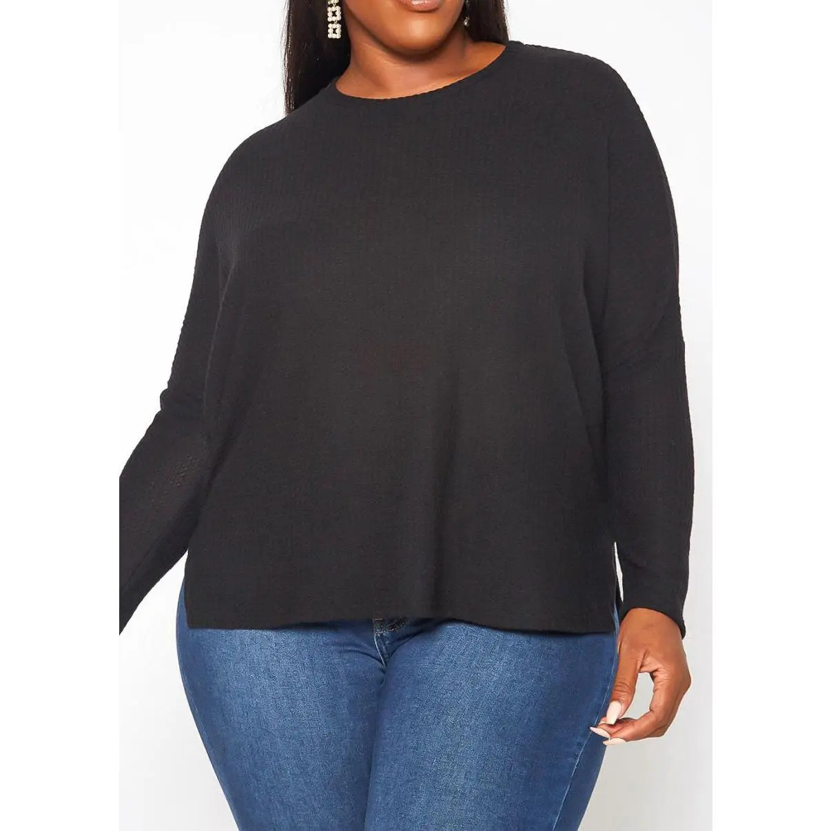 Hi Curvy Plus Size Women Dolman Sleeve Waffle Knit Sweater