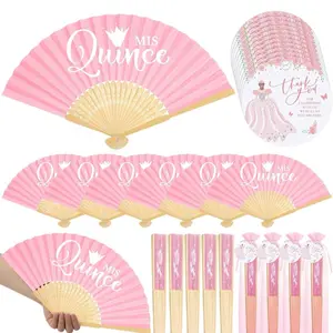 Sets Quinceanera Favors for Guests Bamboo Folding Paper Fans. ENVIAR EL NOMBRE PARA PERSONALIZAR