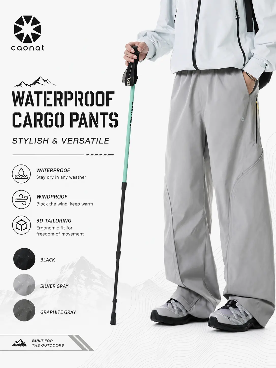 CAONAT Unisex Lightweight Water-Resistant Cargo Pants - Breathable Straight Fit Durable Hiking Pants, Comfy Dual-Sport Expandable Adventure Trousers for Outdoor Hiking & Casual Wear, Adventure Men's Pants
