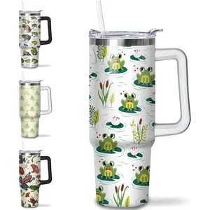 30 oz Stainless Steel Thermal Frog Tumbler with Handle, Straw, Lid, Cartoon Design, Reusable Beverage Flask & Insulated Cup - Travel Mug Gift for Women,summervibes