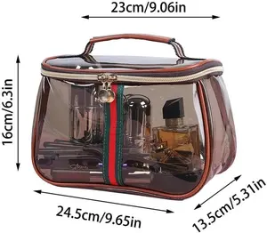 Women's Retro Vintage Makeup Vanity Bag - Portable Transparent Toiletry & Skincare Organizer with Retro Shape, Makeup Containers, Handheld Cosmetic Pouch, Travel Cosmetic Bag (Brown) Spring Glow Up