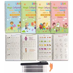 Kids Magic Practice Copybook Set 4 Pack, Reusable Handwriting Workbook for Preschool, ABC Tracing Book with Pen Refills & Grip, Montessori Learning Toys, Back to School Gift