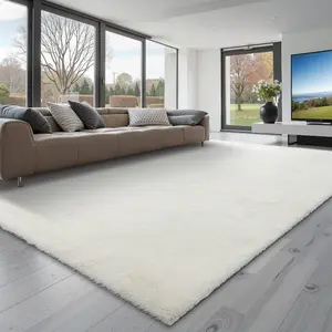 VEVOR Indoor Plush Area Rugs, 8x 10 ft Soft Plush Carpet, Furry Shag Area Rugs for Living Room, Bedroom, Sunroom, Modern Home Decor Aesthetic, Non-Shedding, Non-Woven, Slip-Resistant, Ivory White