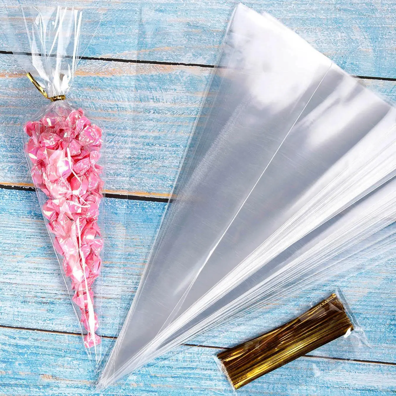 50pcs Transparent Candy Bag with Sealing Tape, Triangular Gift Wrapping Bag, Gift Wrapping Supplies for Wedding Party Festival