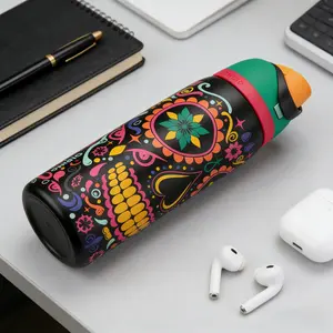 Owala 32oz Day of the Dead Art Insulated Bottle with Colorful Floral Design candy coated & Halloween Skull Glow-in-the-Dark Perfect for Festive & Daily Hydration tumbler large cup holiday use