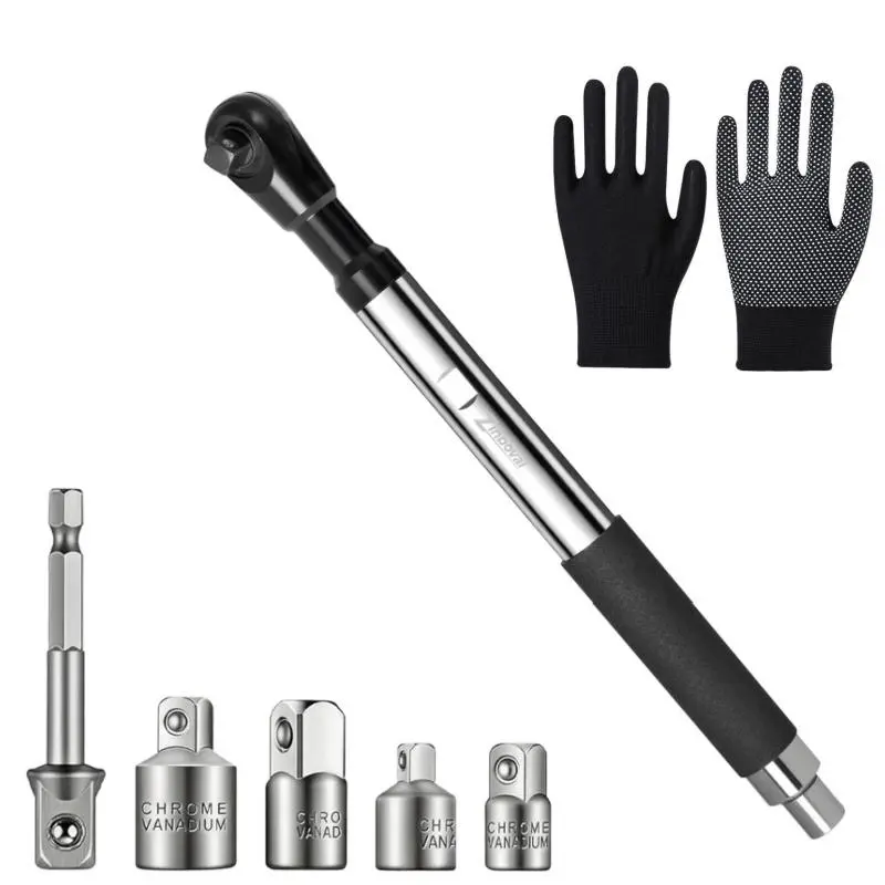 Ratcheting Wrench Set with Socket Adapter, Extension Rod, Anti-Slip Silicone Grip Gloves - Powerful High-Torque (37-74lb), 3-Second Socket Swapping, 3.31 lbs - Home DIY, Car Repair for DIY Enthusiasts - Small Space Mechanical Engine Maintenance