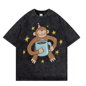 Monkey With Coffee Vintage Wash Tee, Unisex Streetwear