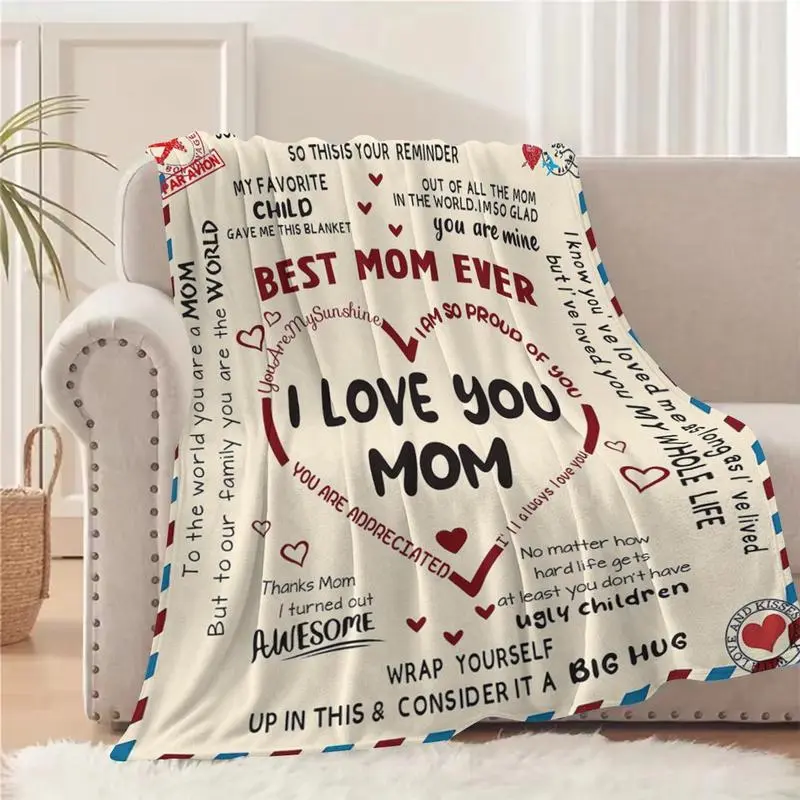 Letter To Mom Pattern Soft Warm Throw Blanket, 1 Count, Air-Conditioned Room Nap Blanket for Home Office, Mom Birthday Gifts, Gifts For Women