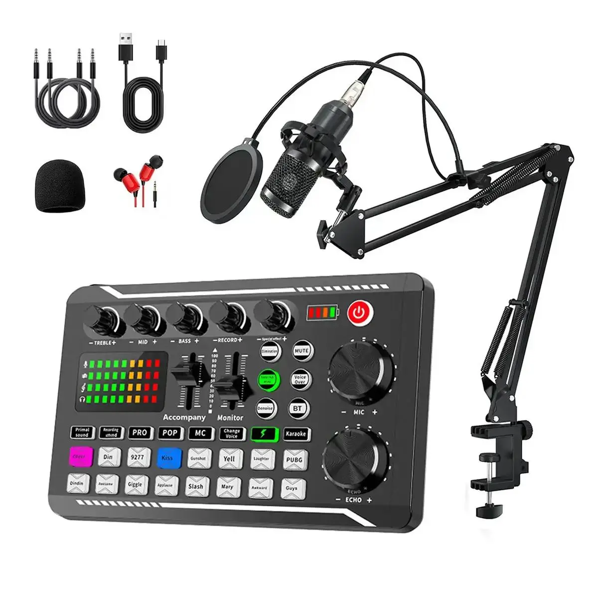 F998 Podcast Equipment Bundle, Podcast Studio Equipment, BM-800 Microphone Recording Studio Package, Live Sound Card Device for Streaming/Live Broadcast, Sound Card Set, Sound Card Kit