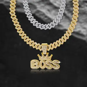 Cuban Chain Necklace for Men Hip Hop Necklace Crown Pendant Alloy Necklace Full Rhinestone Cuban Link Chain Statement Jewelry Gift for Him