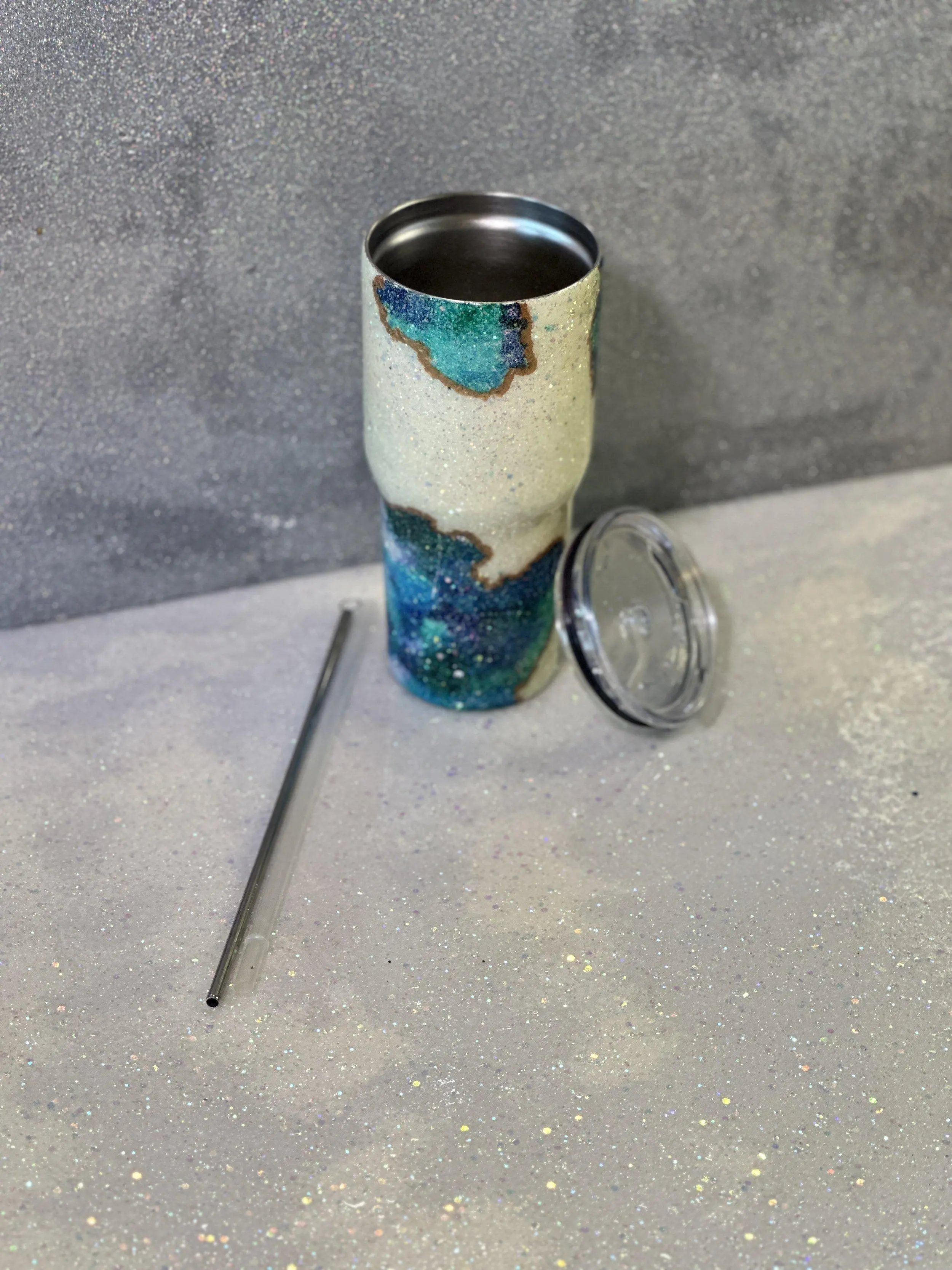 Geode-Inspired Glitter Tumbler – Handmade Epoxy Cup , 30oz Stainless Steel Insulated