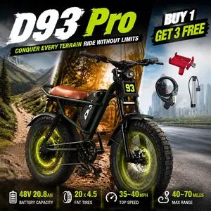 New electric bicycle for spring 2026 adopts a high carbon steel frame, hydraulic shock absorption, full suspension system, maximum speed of 35~40 MPH, 48 volt 1500W motor, riding assistance range of 40-70 miles, 20 * 4.5-inch all terrain tires, snow tires