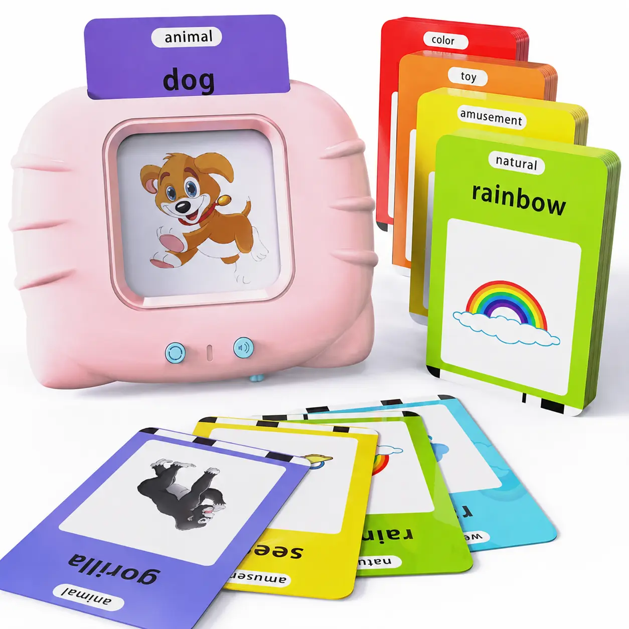 Talking Flash Cards for Toddlers Ages 1-8, Bilingual English-Spanish Montessori Learning Toy with Interactive Card Reader, Preschool Vocabulary and Listening Activity, Educational Gift for Kids