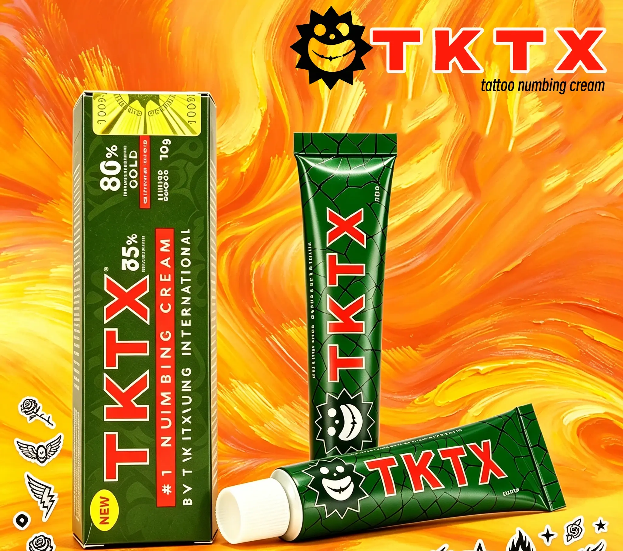 TKTX 80% Tattoo Numbing Cream, Pain-Free Tattoo Use, Rapid Onset, 6-8 Hours Continuous Numbing, 10g Portable Tube, Skin Elasticity-Preserving Formula, Green Tube