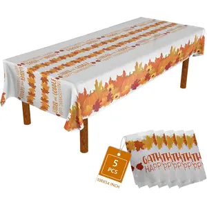 ATFUNSHOP Thanksgiving Tablecloth 5 Pack 54" X 108" Fall Party Supplies Pumpkins Turkey Disposable Table Cover Water Proof Plastic Table Cloth for Thanksgiving Decoration Dinner Party ATFUNSHOP