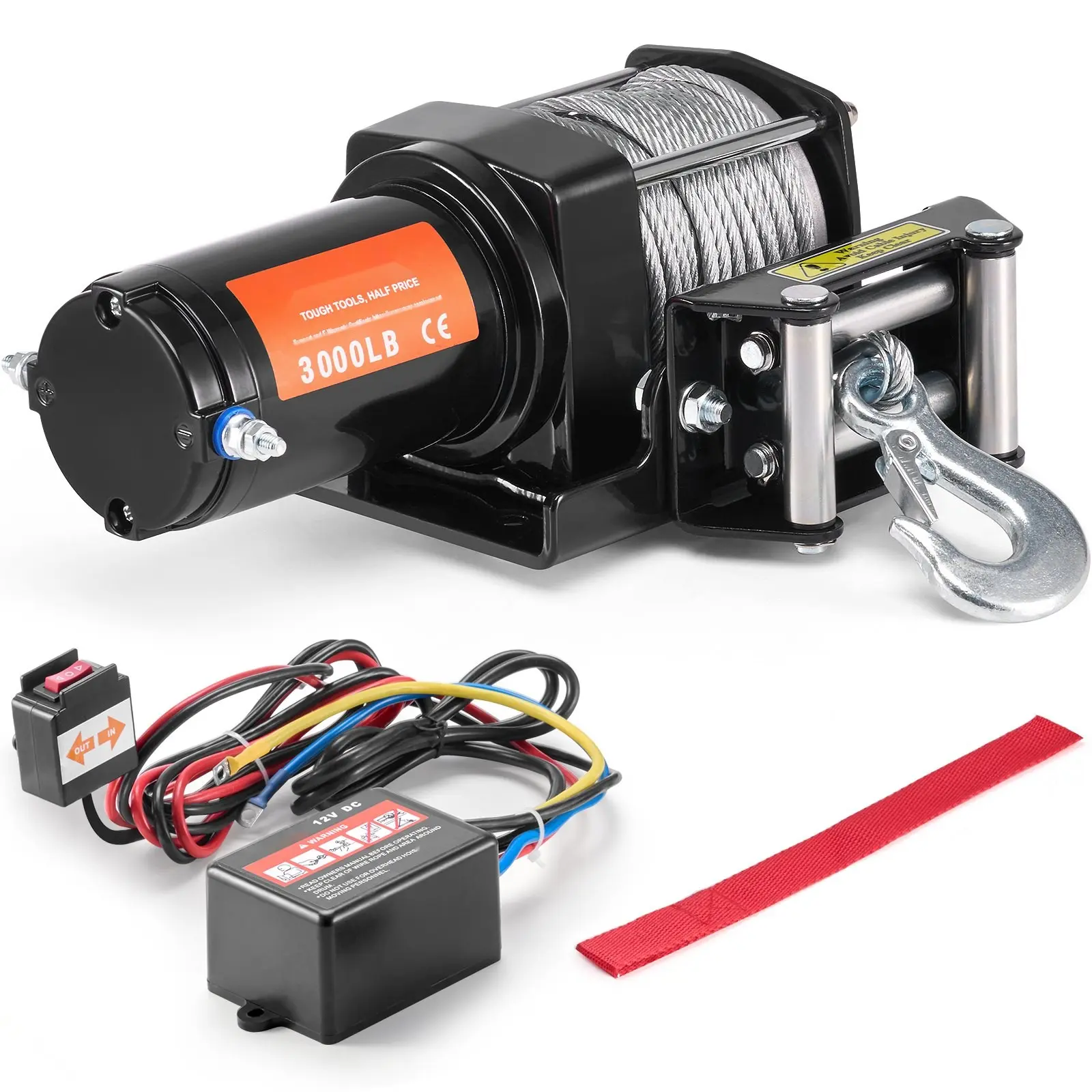 Electric Winch for ATV and UTV, 3000 lb Capacity, Steel Cable, IP55 Waterproof, Wired Remote Control, Heavy Duty Off-Road Recovery Winch for 4x4 Vehicles, 12V DC System with Durable Drum and Weatherproof Housing