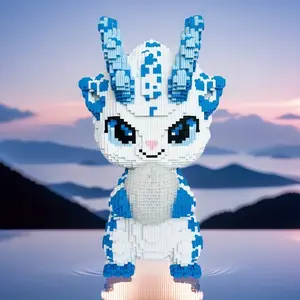 3845pcs Blue Dragon 3D Puzzle Building Block Creative Decoration, Birthday Halloween Valentine Christmas Gift, Desk Ornament
