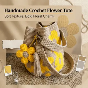 Handmade Crochet Flower Tote Bag Fashion Crochet Shoulder Bag Crossbody Purse Trendy Handmade Knitted Floral Tote Daily Commuting Bag Stylish Versatile Handbag Aesthetic Outfit Accessory Gift for Best Friends Fashion Lovers Casual Everyday Carry