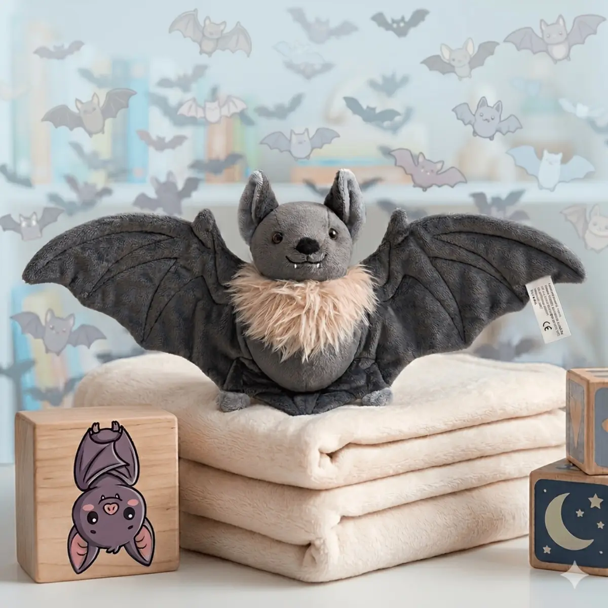 Single Pack 17.7 Inch Realistic Black Bat Plush, Cost-Effective Gothic Aesthetic Halloween Flying Fox Stuffed Animal, Spooky Creepy Kawaii Toy, Creative Haunted House Commercial Display Props Combo, Cuddly Stuffed Animals, Soft Stuffed