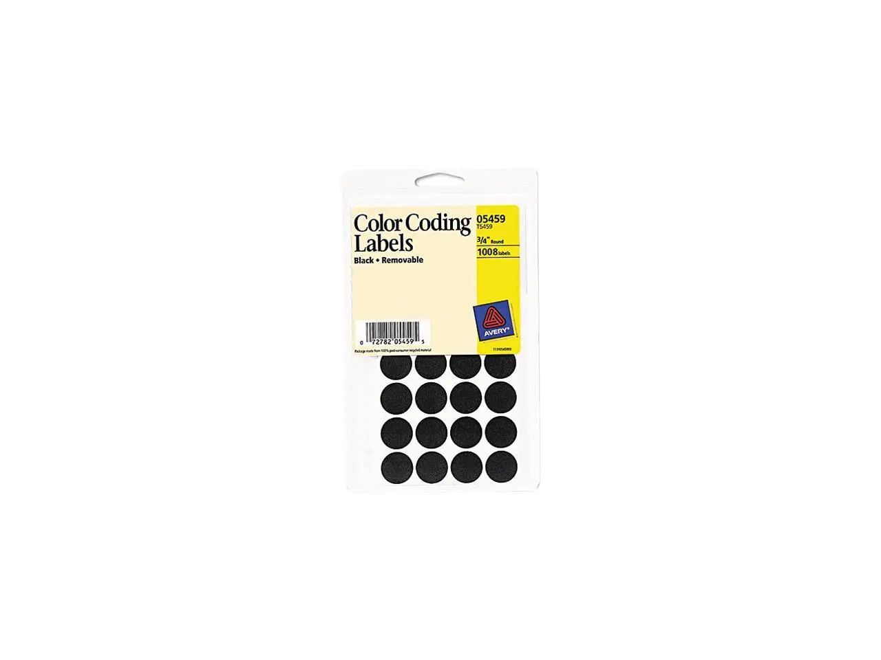 Avery 05459 Removable Self-Adhesive Color-Coding Labels, 3/4in dia, Black, 1008/Pack