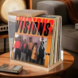 Wooden Vinyl Record Storage Box for Desk Decor, Clear Storage Case for Records and Tapes, Ideal for Music Lovers and Collectors