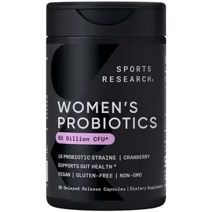 Sports Research Women's Probiotics with Prebiotics, 65 Billion CFU - Vegan Capsules, Probiotics for Women with Cranberry - Non-GMO Verified & Gluten Free - 30 Count