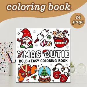 Christmas Theme Coloring Book, 24 Bold Stress-Relief Designs, 7.9in X 7.9in Perfect Size, Thick Paper, Ideal Gift for Adults Kids Teens