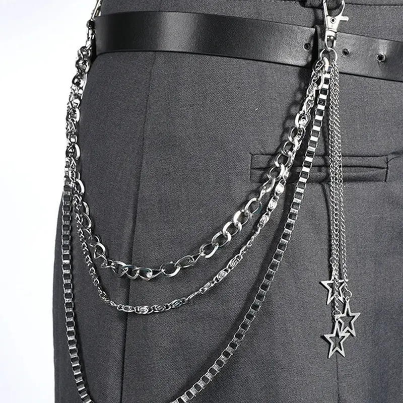 Silver Y2K Star Jean Chains for Women Pants Chain for Men Dainty Trendy Pocket Chain for Pants Silver Biker Jean Chains Punk Hip Jewelry Party Music Festival Y2K Cosplay Accessories Body Jewelry Accessory