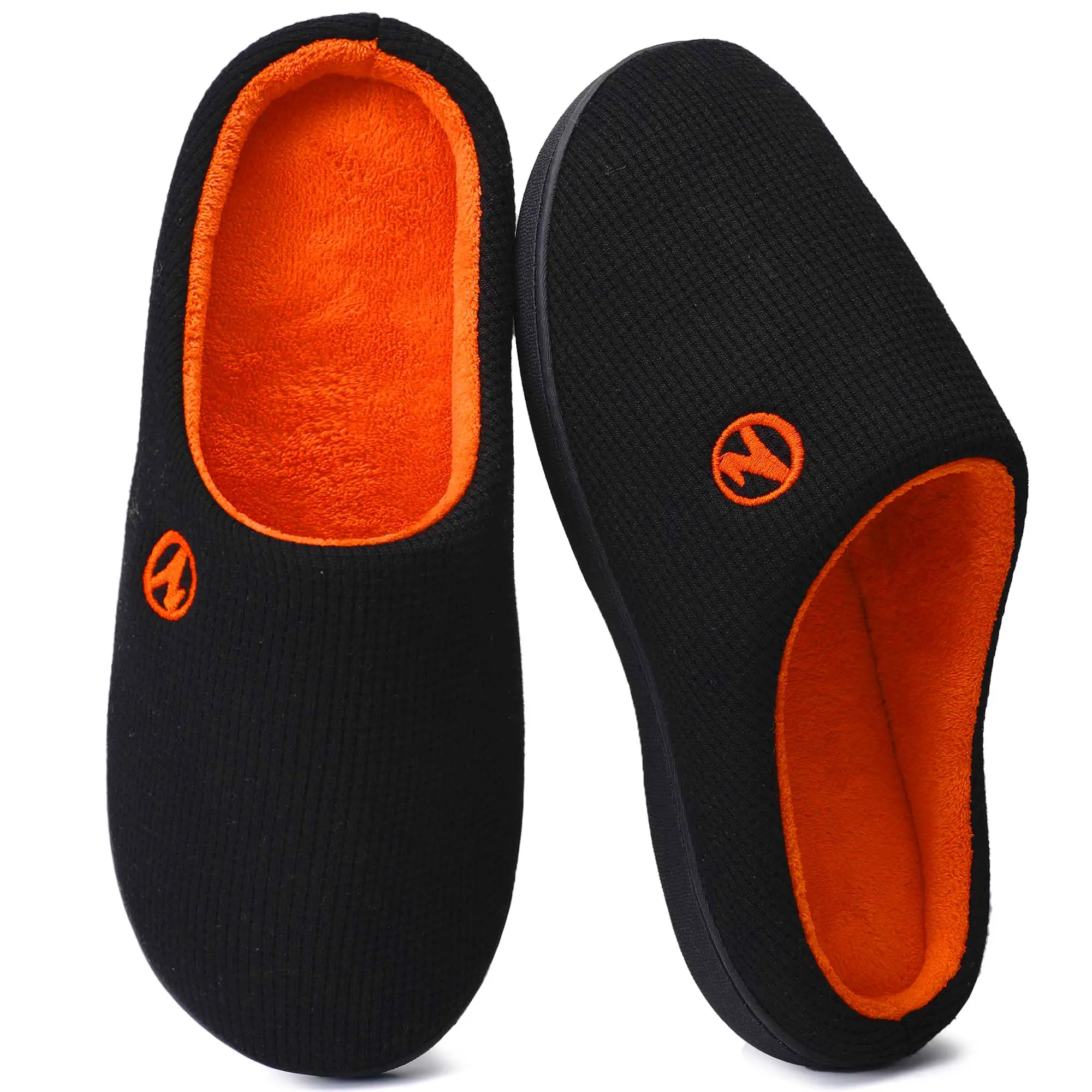 Shoeslocker Unisex Memory Foam Walking Slippers - Walking Shoes with Casual Knit Waffle Upper, Ankle-Secure Heel Collar, Non-Marking Rubber Sole, Indoor-Outdoor Use, Ideal Dad Gift, Footwear, Father's Day, Round Toe, Soft Foam Cushion, Machine Wash, Indoo