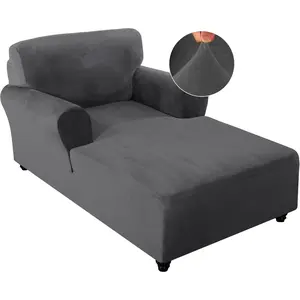 Chaise Lounge Cover Stretch Double Arm Chair Slipcover for Living Room Bedroom Soft Plush Fabric Machine Washable, Grey