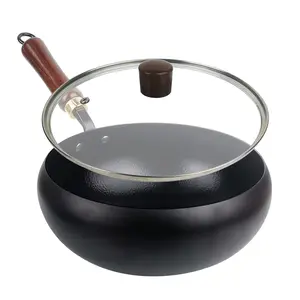 Abkok Large Capacity Cast Iron Frying Pan, Cast Iron Skillets, Non-Stick Coating, Glass Lid, Gas and Induction Compatible, Cookware Set