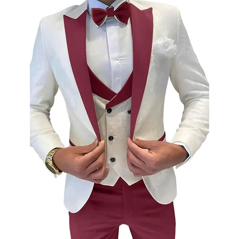 European and American men's suit three piece set jacquard single breasted suit jacket vest pants business wedding Workwear Long Sleeve Menswear European and American men's suit three piece set jacquard single breasted suit jacket vest pants business wedding Workwear Long Sleeve Menswear