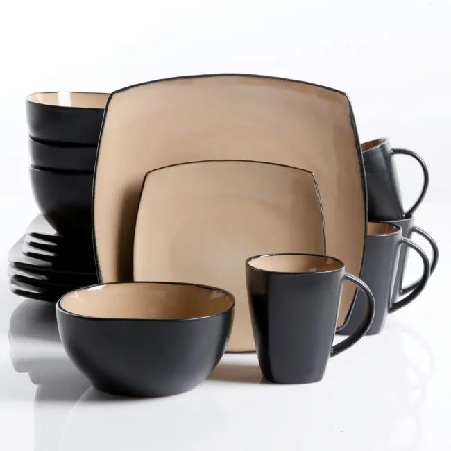 212 MAIN Taupe Square 4-Piece 13oz Everyday Combo Tableware Kit - Soho Lounge Kitchen Dinner Sets with Dinner Plates for Home Use, Combo Kit Dinner Sets