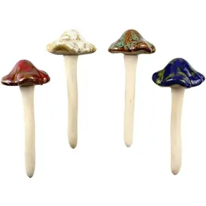 Danmu Garden Decorations, 4-piece set (random colors), ceramic mushrooms, suitable for gardens, courtyards, fairy gardens - lawn decorations, ceramic ornaments, height 4.52inch