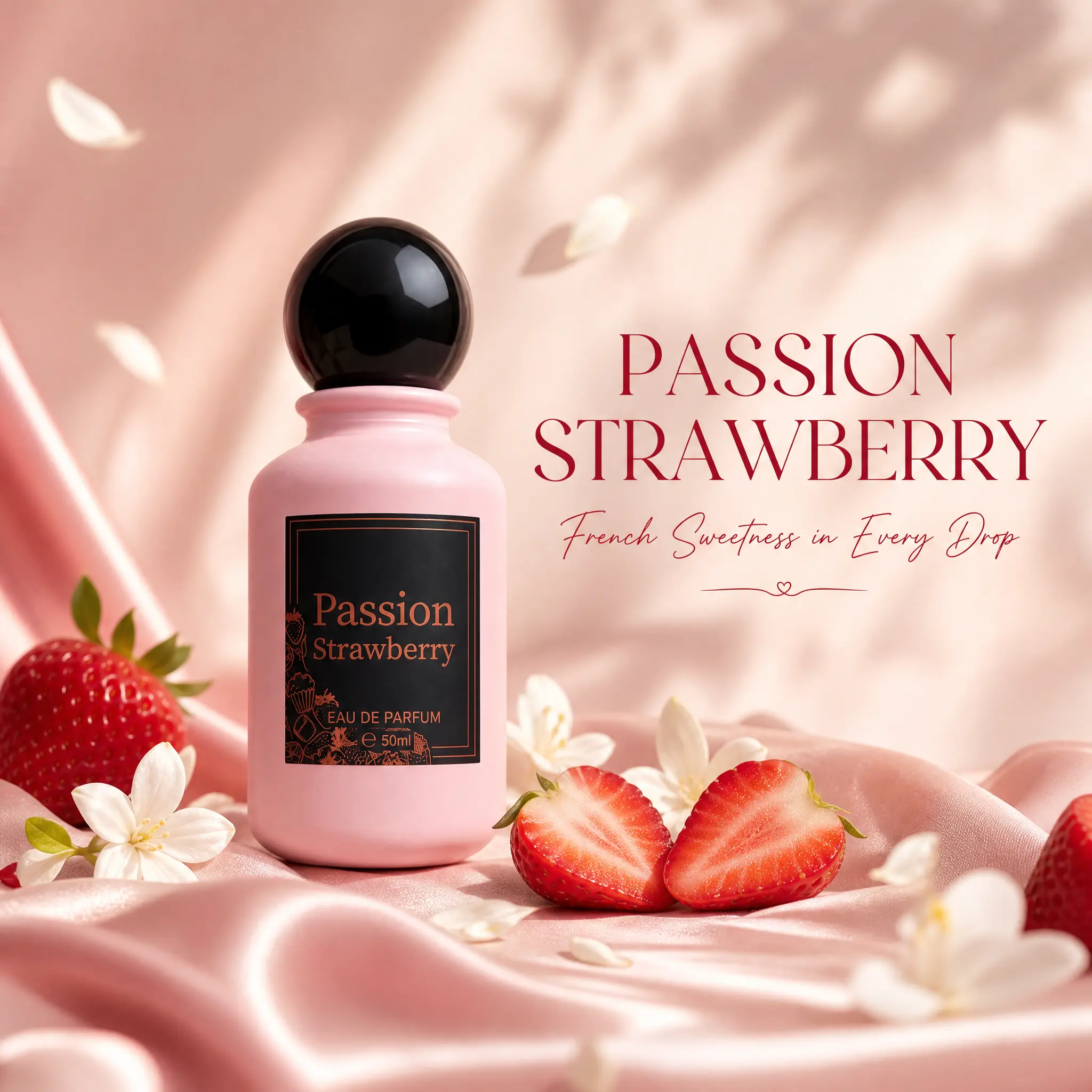 Pink Passion Strawberry Eau de Parfum for Women (1.7 fl oz) - Long-Lasting Gourmand Fruity Floral Perfume with Strawberry, Cream, Musk, Marshmallow, Cotton Candy, Vanilla, Ideal Summer Scent, Elegant Gift for Women, Perfumes For Women, Gifts For Women